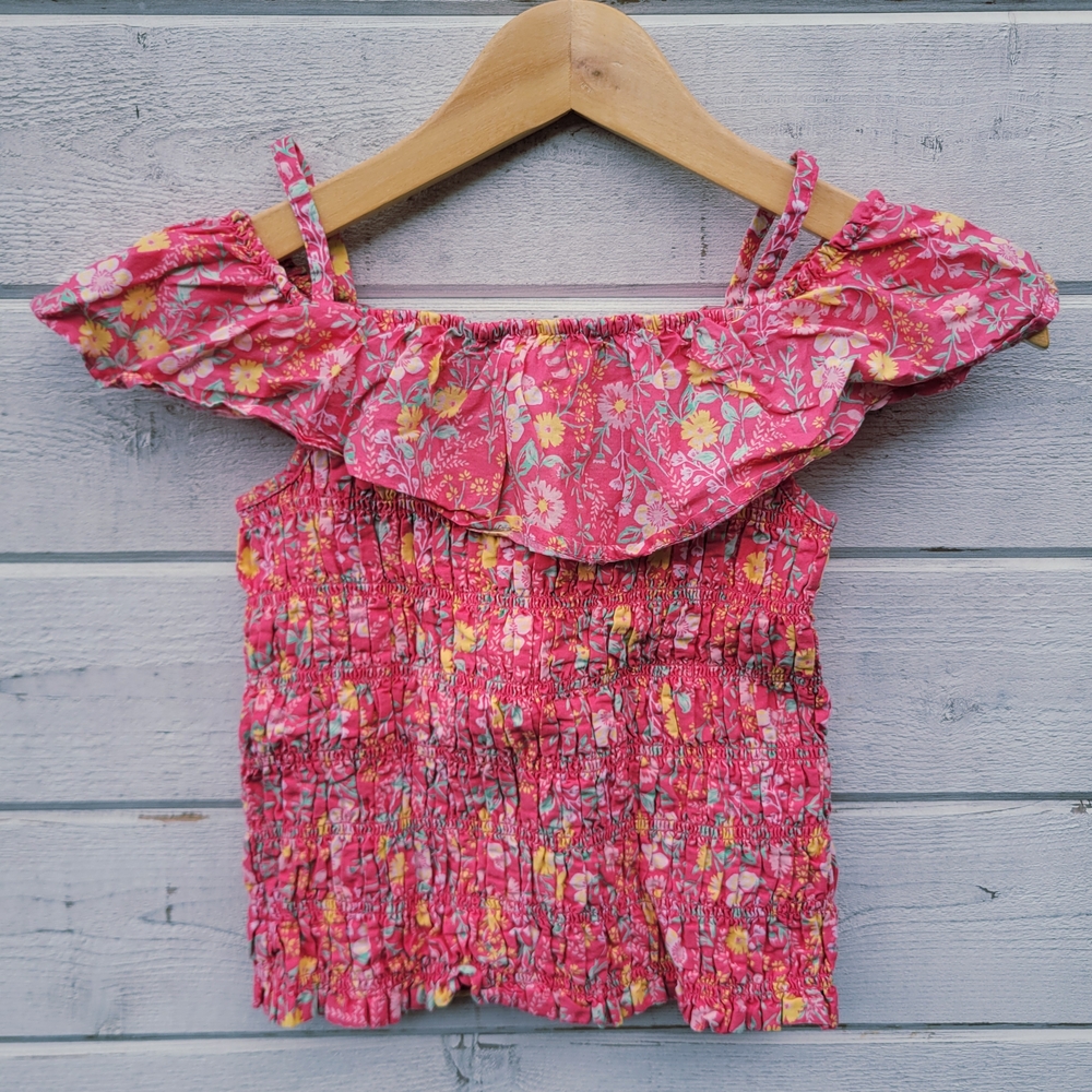 Joie Girl's Pink Floral Smocked Off the Shoulder Top - size 7/8